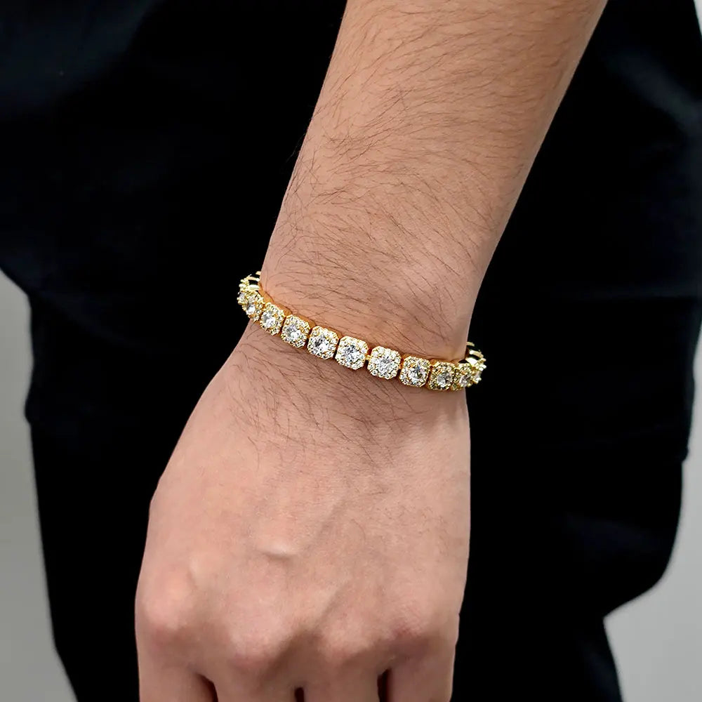 FROST7™ Iced Tennis Bracelet — 7mm Zircon Cluster, 18K Gold Plated