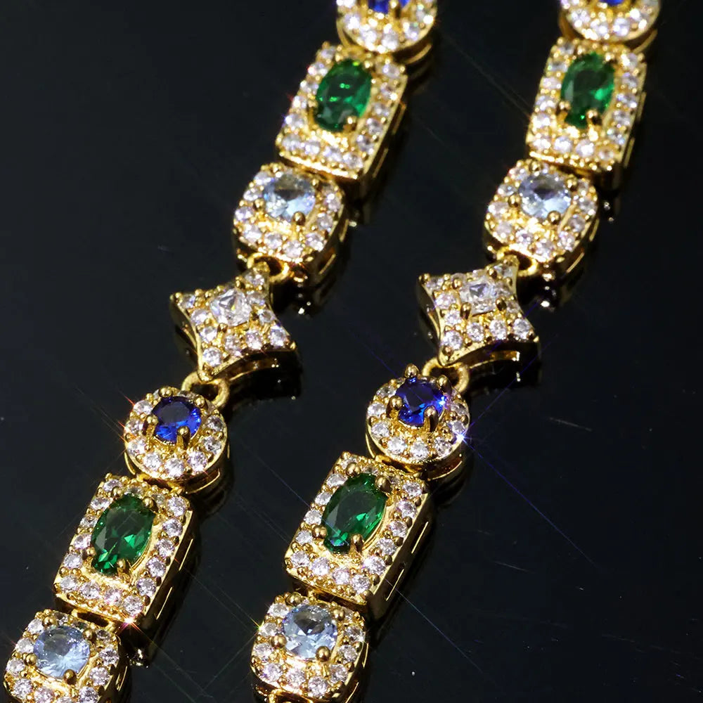 Colorful Star CZ Bracelet | 6mm Iced Out Geometric Chain, Statement Hip Hop Jewelry Gift