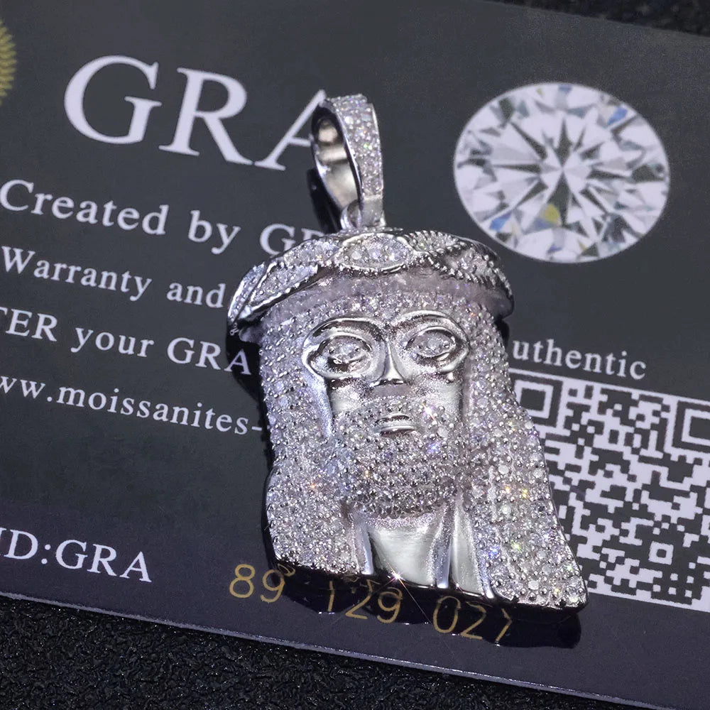 DivineIce Small Jesus Head Moissanite Pendant – 925 Silver 18K Gold Edition