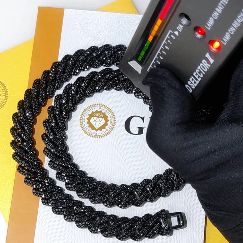 ShadowLux 10MM Black Moissanite Cuban Link Chain – 925 Silver Edition