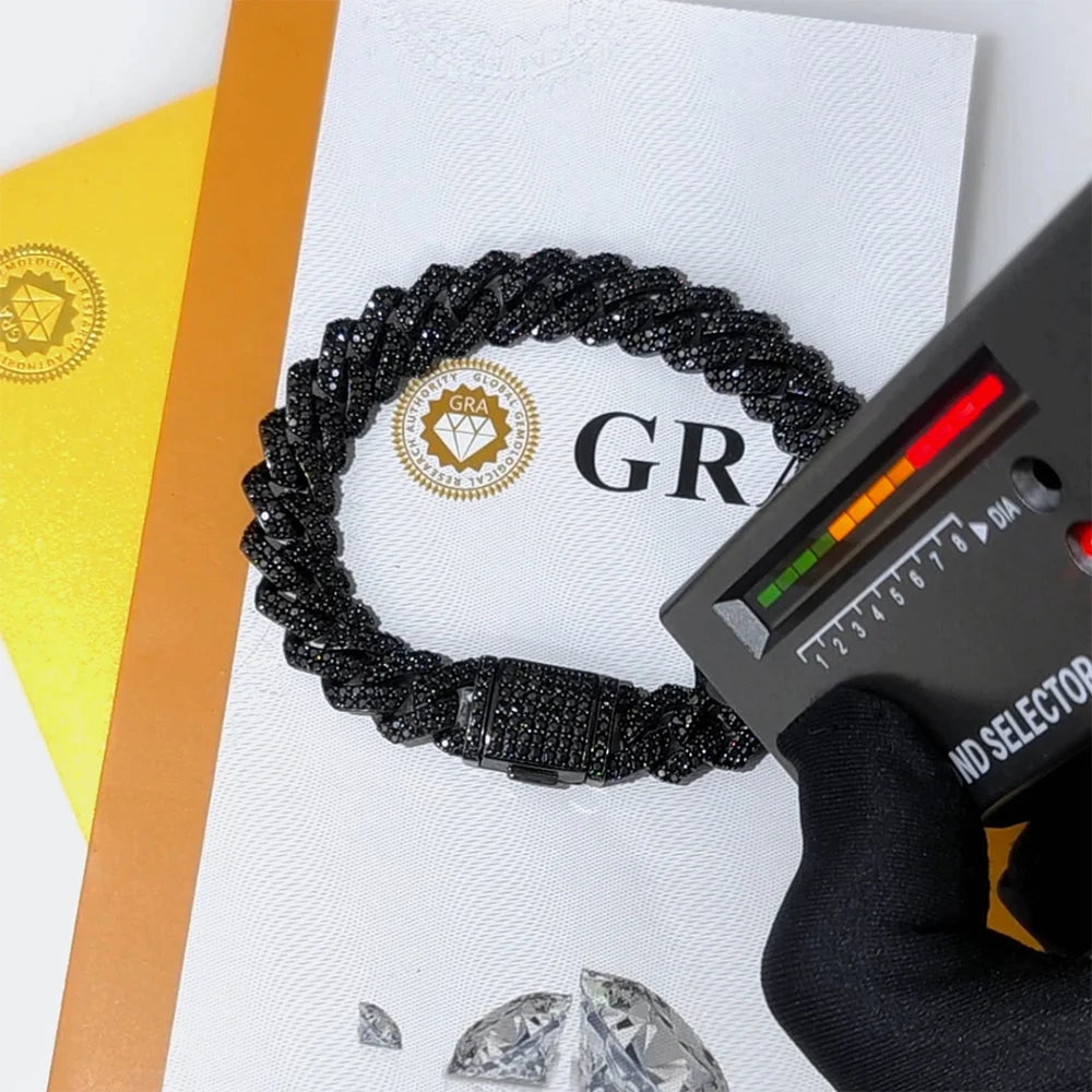 ShadowLux 10MM Black Moissanite Cuban Link Chain – 925 Silver Edition