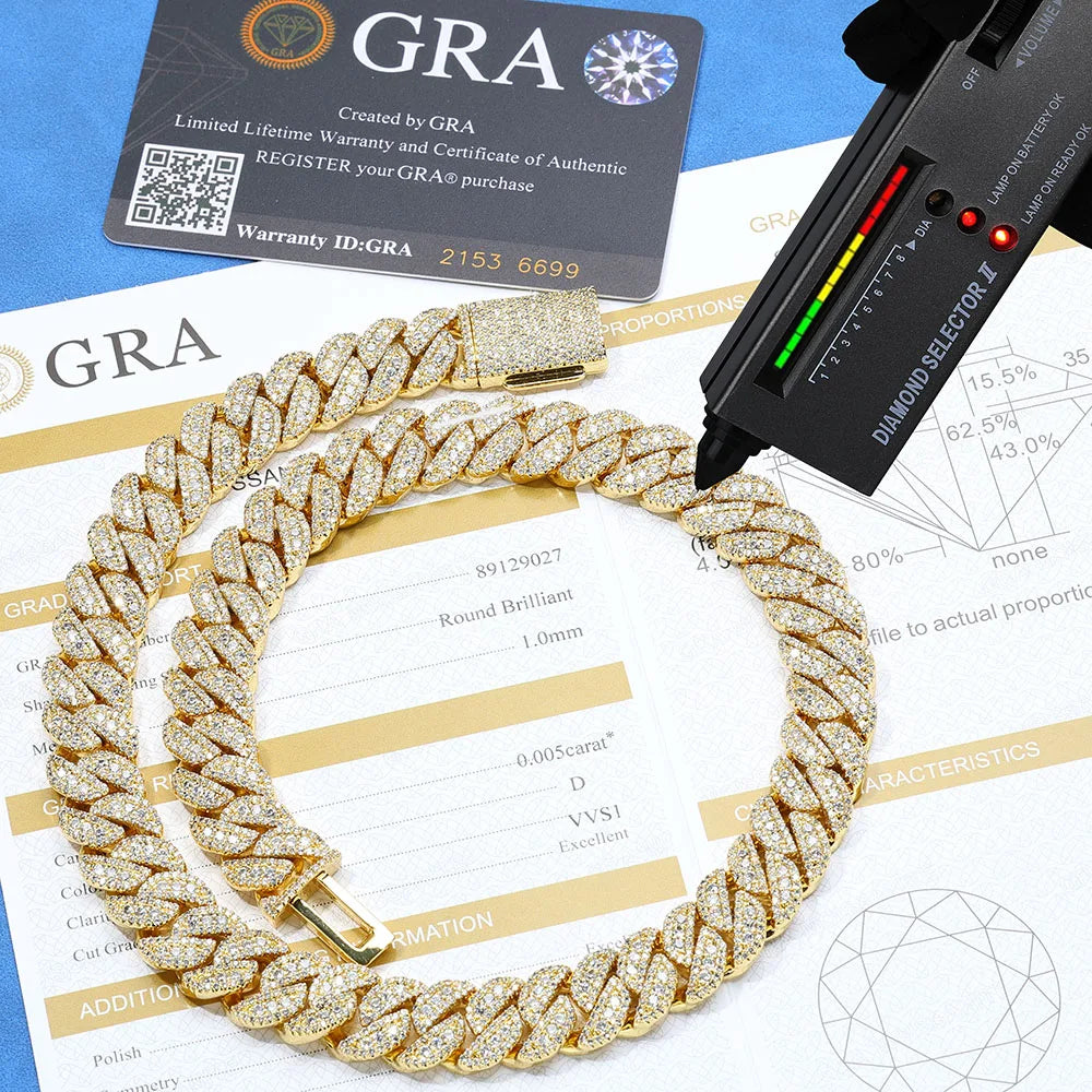 TitanIce 14MM Moissanite Cuban Link Chain – 925 Sterling Silver VVS Edition