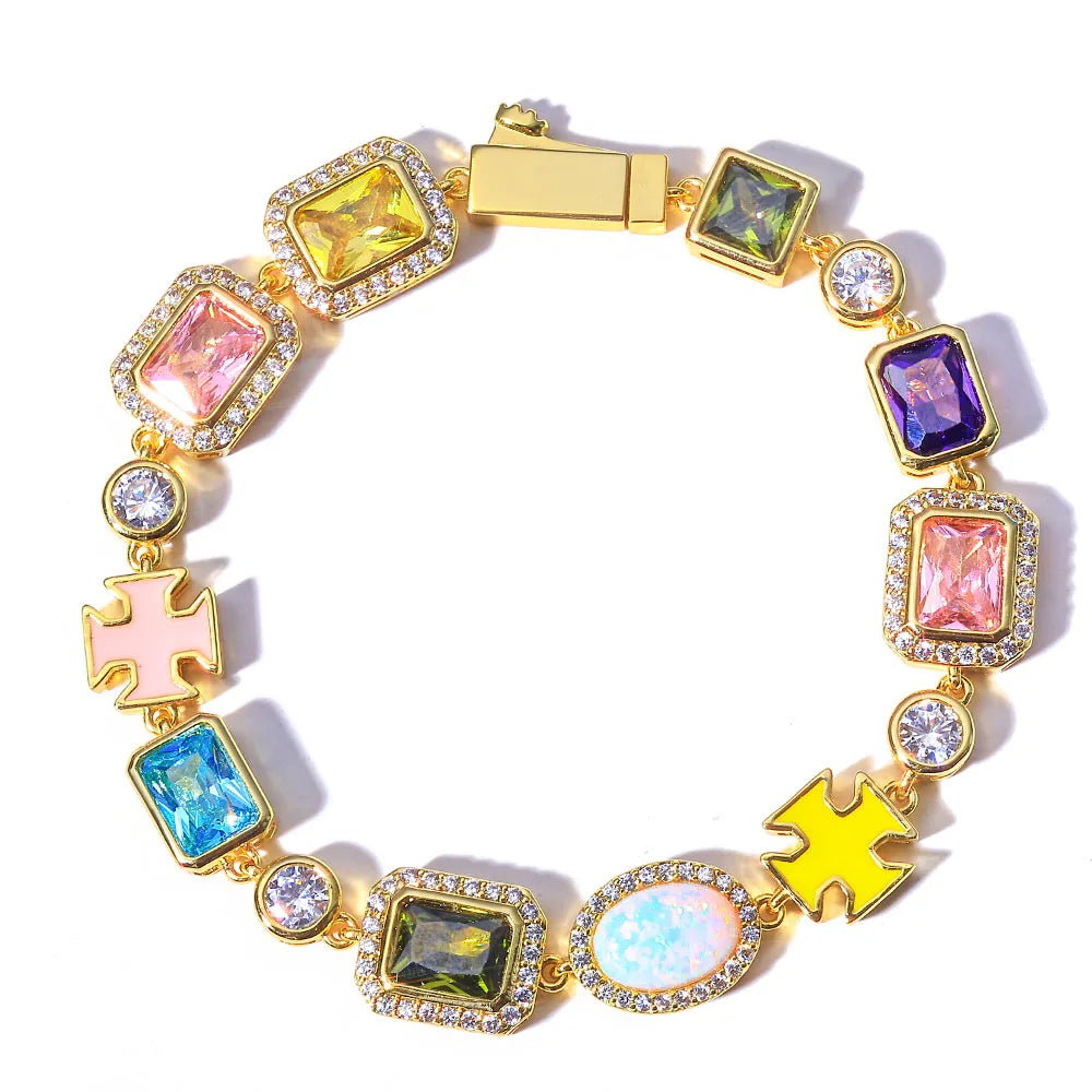 OPAL CROSS™ 10mm Iced Tennis Bracelet — Multi-Gem Enamel Edition