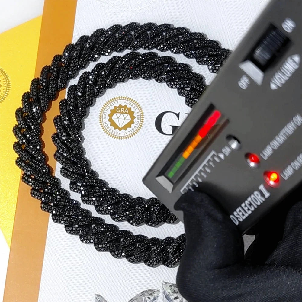 ShadowLux 10MM Black Moissanite Cuban Link Chain – 925 Silver Edition