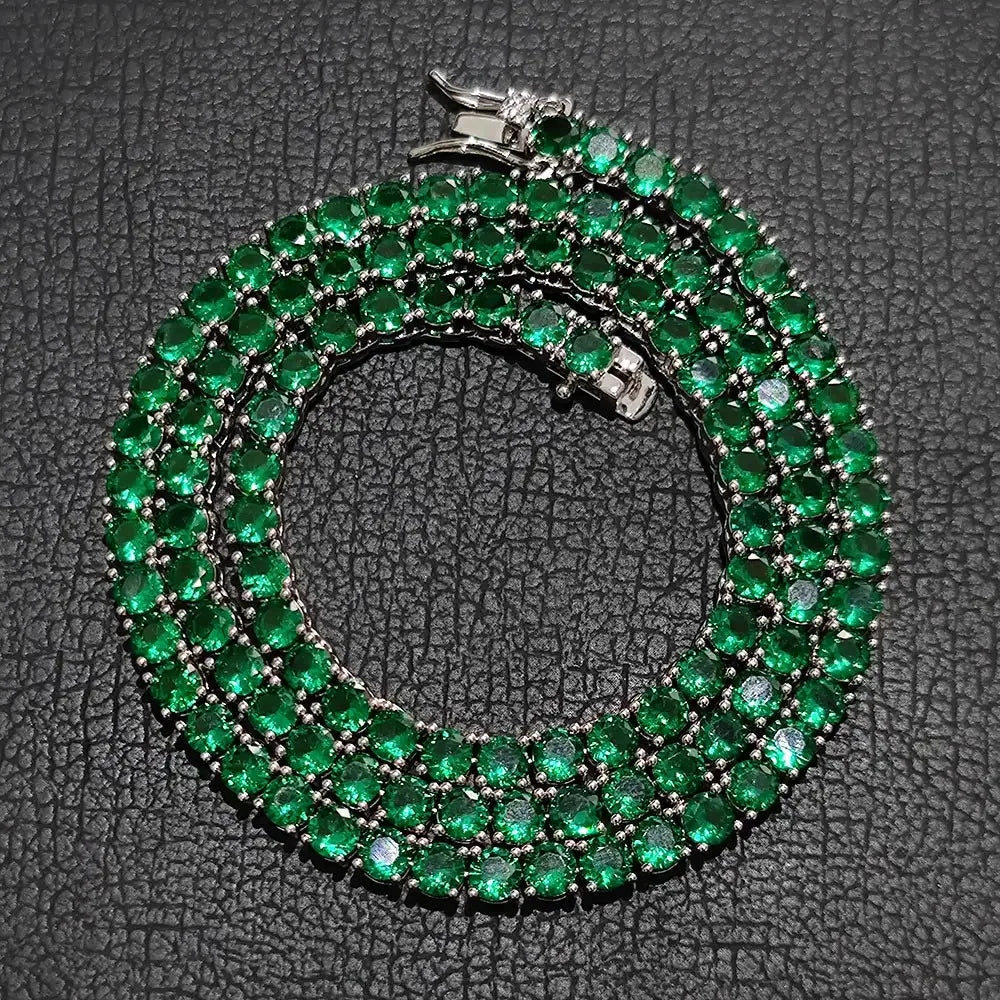 Iced Pink & Green Tennis Chain – 4mm CZ Bracelet & Necklace | Luxury Hip Hop Jewelry