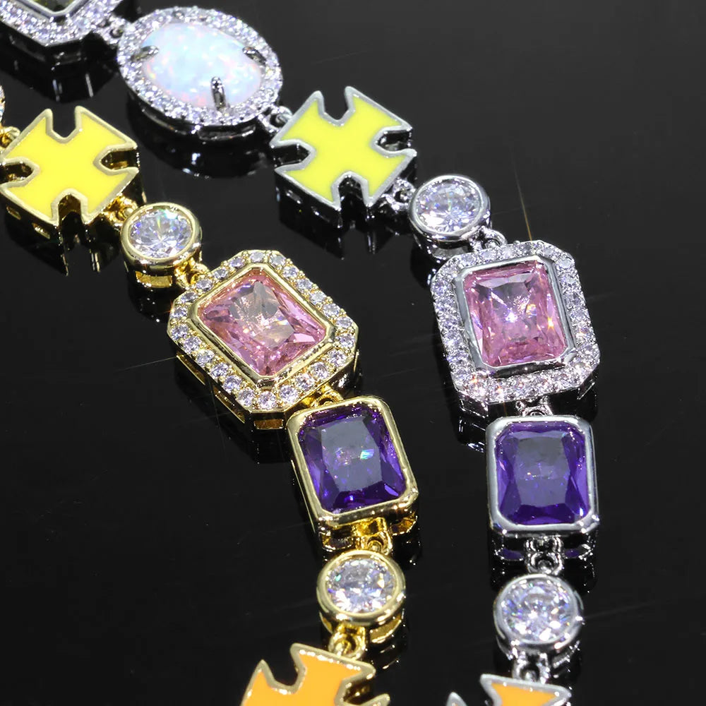 OPAL CROSS™ 10mm Iced Tennis Bracelet — Multi-Gem Enamel Edition