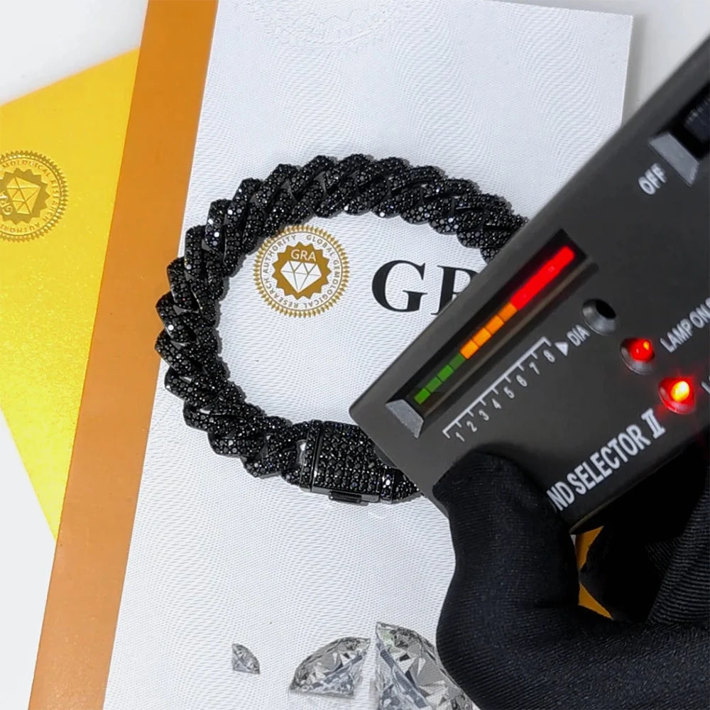 ShadowLux 10MM Black Moissanite Cuban Link Chain – 925 Silver Edition