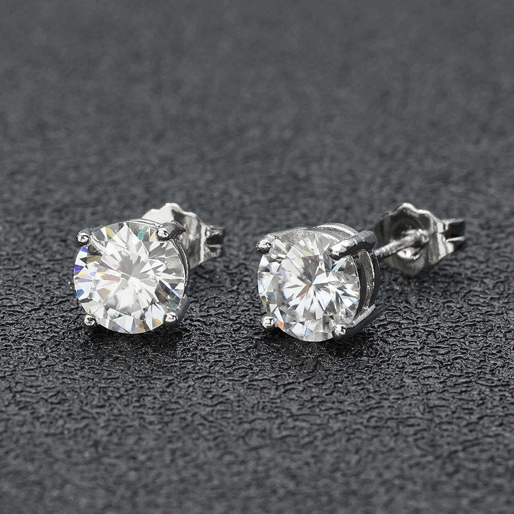 Moissanite Stud Earrings | 925 Silver, 3–5mm VVS Round Stones, Classic Elegant Jewelry