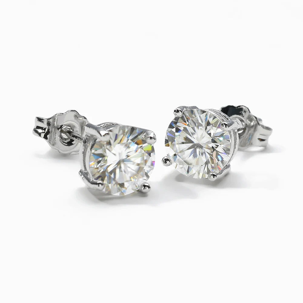 Moissanite Stud Earrings | 925 Silver, 3–5mm VVS Round Stones, Classic Elegant Jewelry