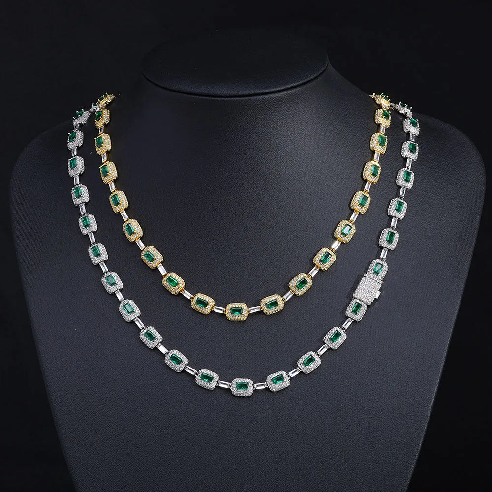 Green CZ Iced Out Tennis Necklace | Cluster Bead Chain, Statement Jewelry for Women