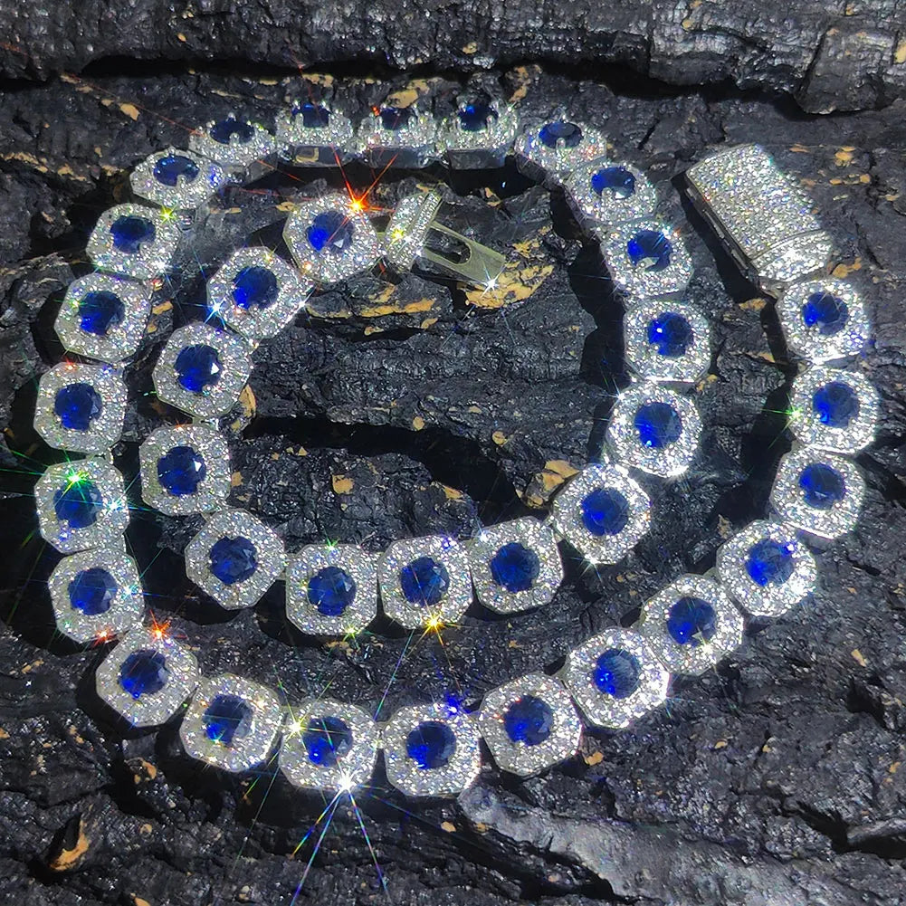 Crystal Muse™ 12MM Cluster Tennis Chain Necklace – Pink & Ocean Blue CZ