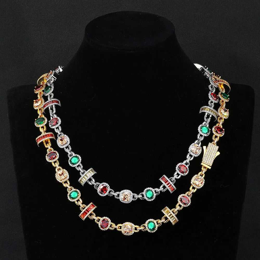 Aurora Luxe™ Multicolor Ruby & Emerald CZ Chain Necklace – 18K Gold Plated
