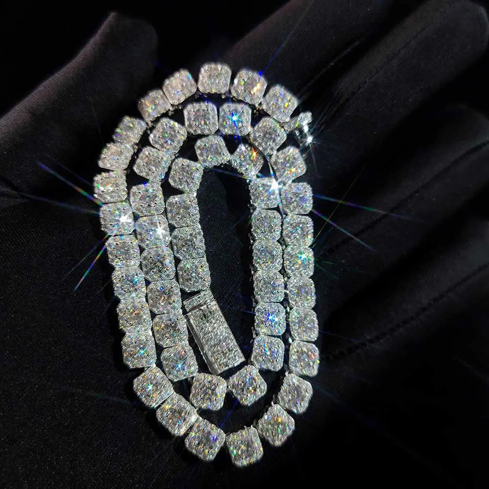 FrostLux 12MM Moissanite Tennis Chain – 925 Sterling Silver VVS Edition