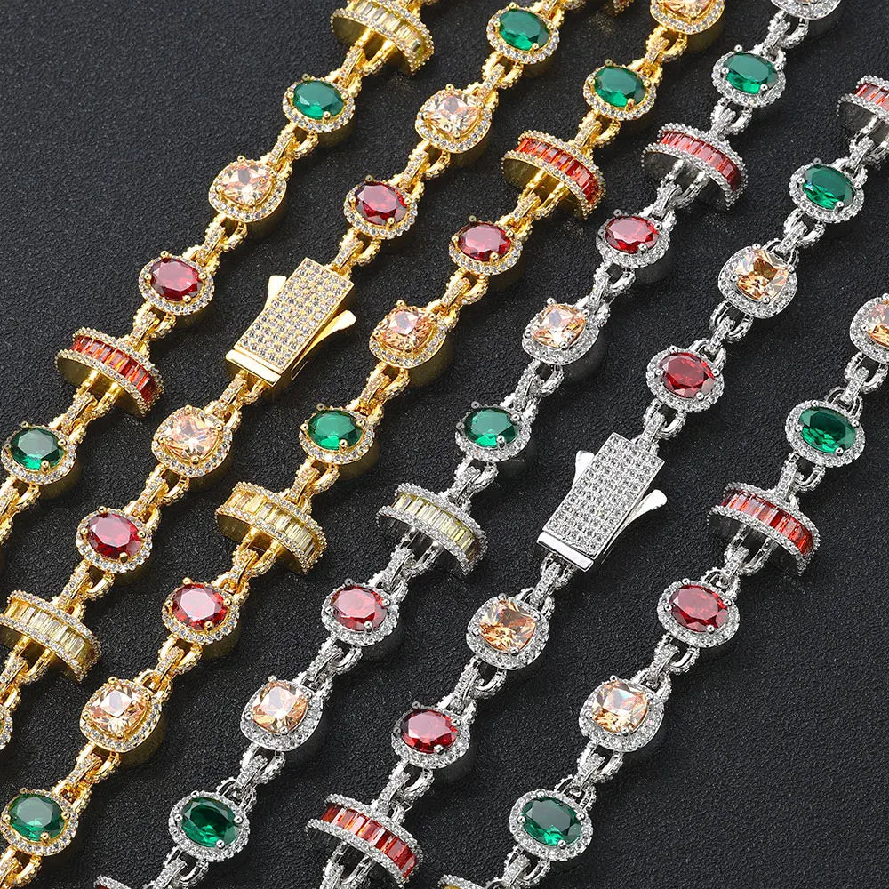 Aurora Luxe™ Multicolor Ruby & Emerald CZ Chain Necklace – 18K Gold Plated