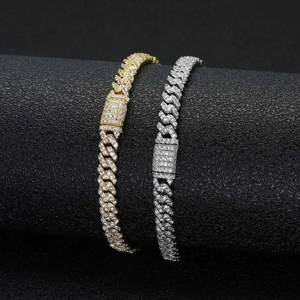 Luxury Iced Out Cuban Link Bracelet – 6mm Gold Plated CZ Diamond Statement Jewelry