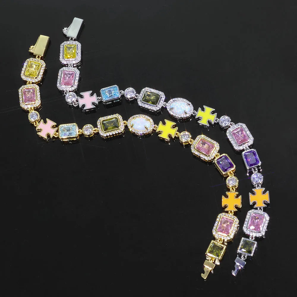 OPAL CROSS™ 10mm Iced Tennis Bracelet — Multi-Gem Enamel Edition