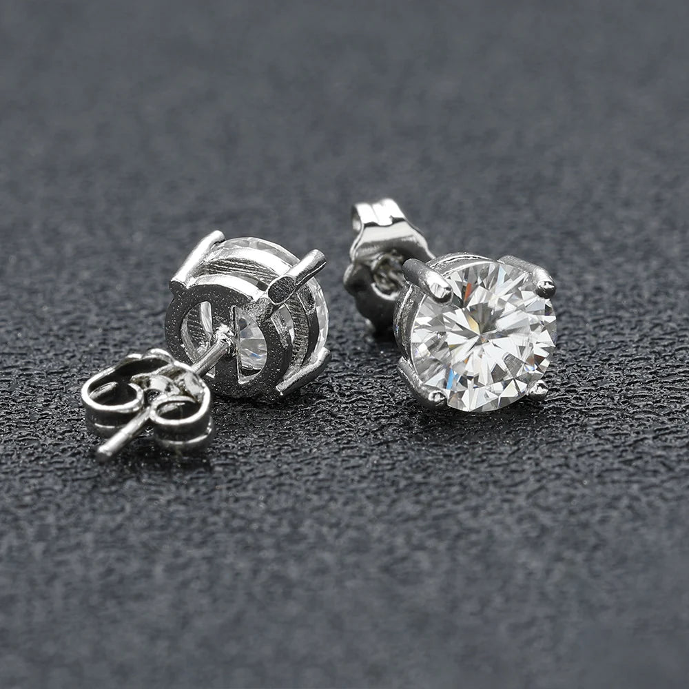 Moissanite Stud Earrings | 925 Silver, 3–5mm VVS Round Stones, Classic Elegant Jewelry