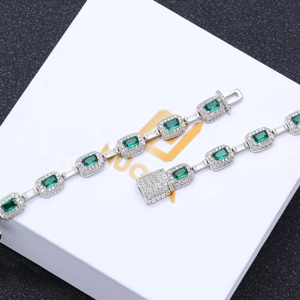 Green CZ Iced Out Tennis Necklace | Cluster Bead Chain, Statement Jewelry for Women