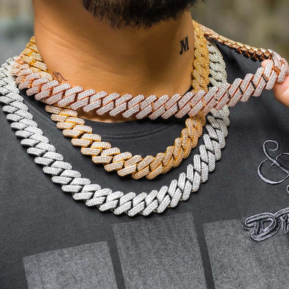 Luxury Iced Out Cuban Link Chain Necklace – Silver or 18K Gold Plated CZ (10–20mm)