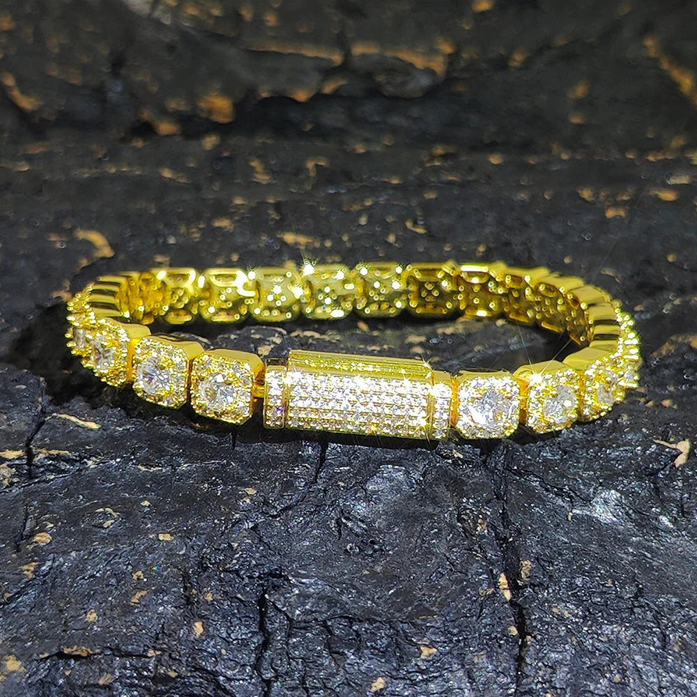 FROST7™ Iced Tennis Bracelet — 7mm Zircon Cluster, 18K Gold Plated