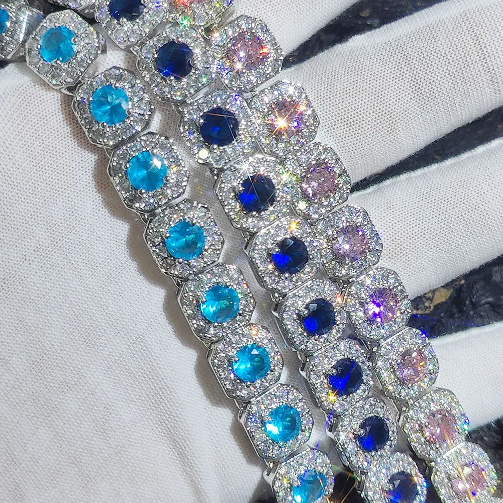 Crystal Muse™ 12MM Cluster Tennis Chain Necklace – Pink & Ocean Blue CZ