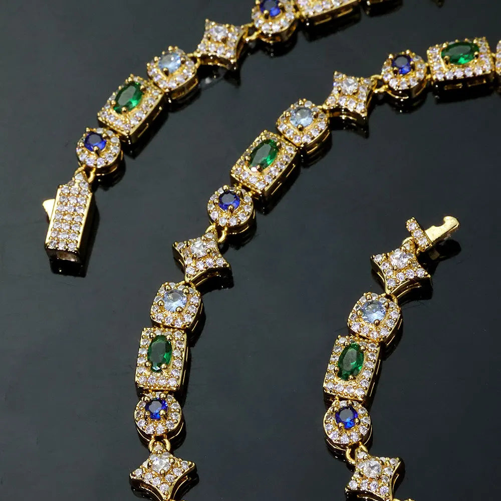 Colorful Star CZ Bracelet | 6mm Iced Out Geometric Chain, Statement Hip Hop Jewelry Gift