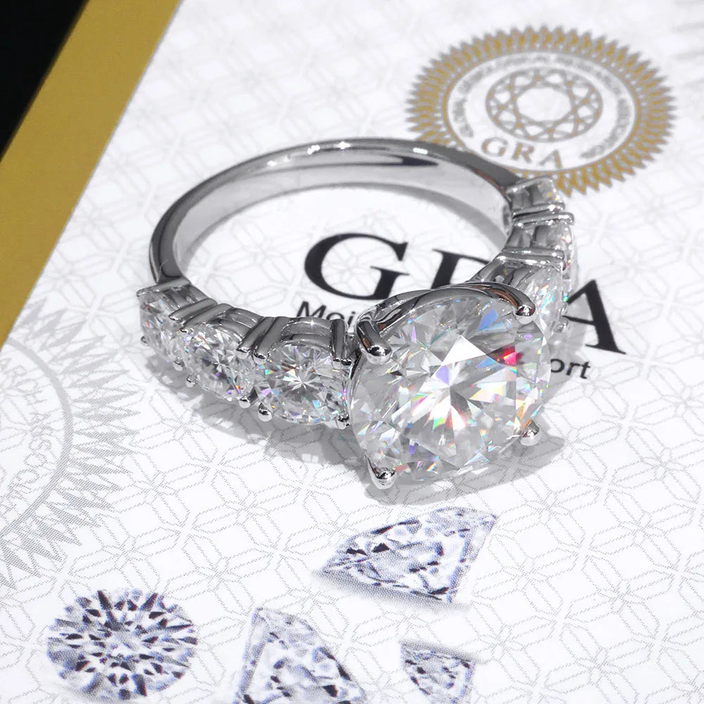 5CT Moissanite Engagement/Statement Ring | 925 Silver, Big Round Cut, VVS Moissanite for Women