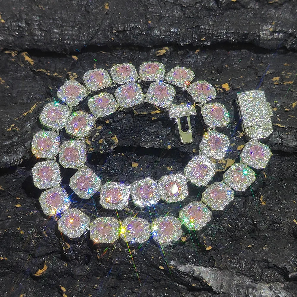 Crystal Muse™ 12MM Cluster Tennis Chain Necklace – Pink & Ocean Blue CZ