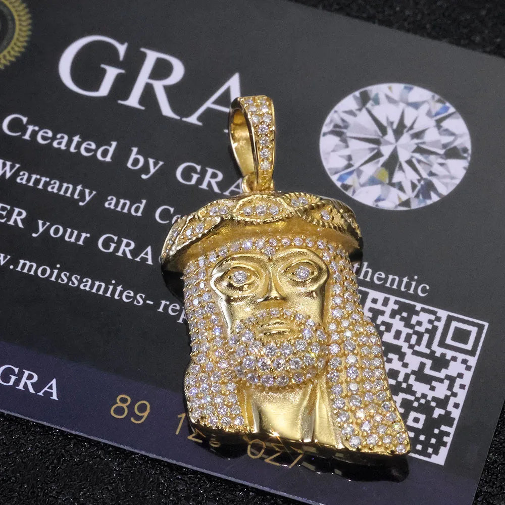 DivineIce Small Jesus Head Moissanite Pendant – 925 Silver 18K Gold Edition